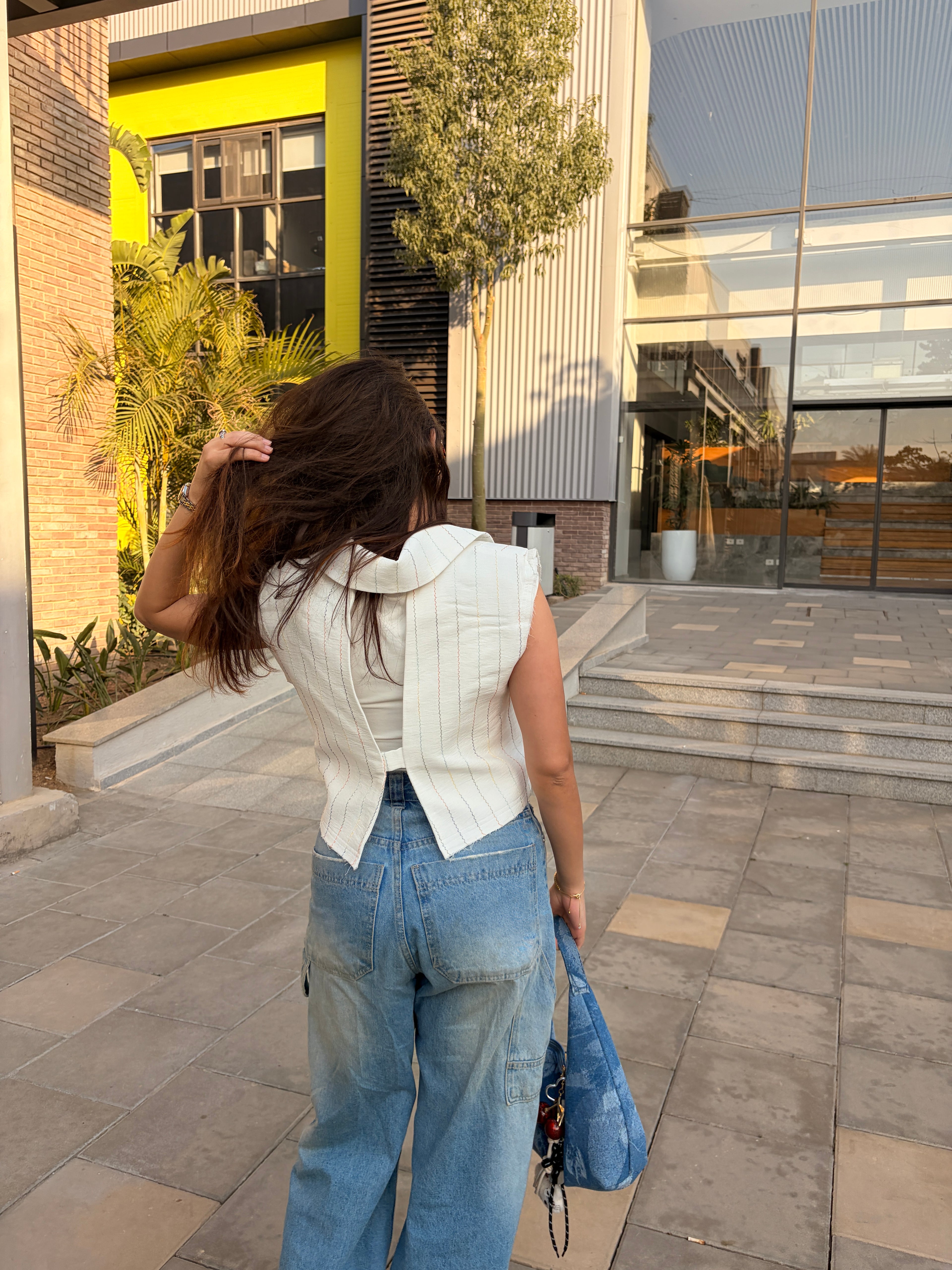 Organic cotton vest-whitexstripes