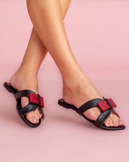Ananas Bow Slipper - Black x Red