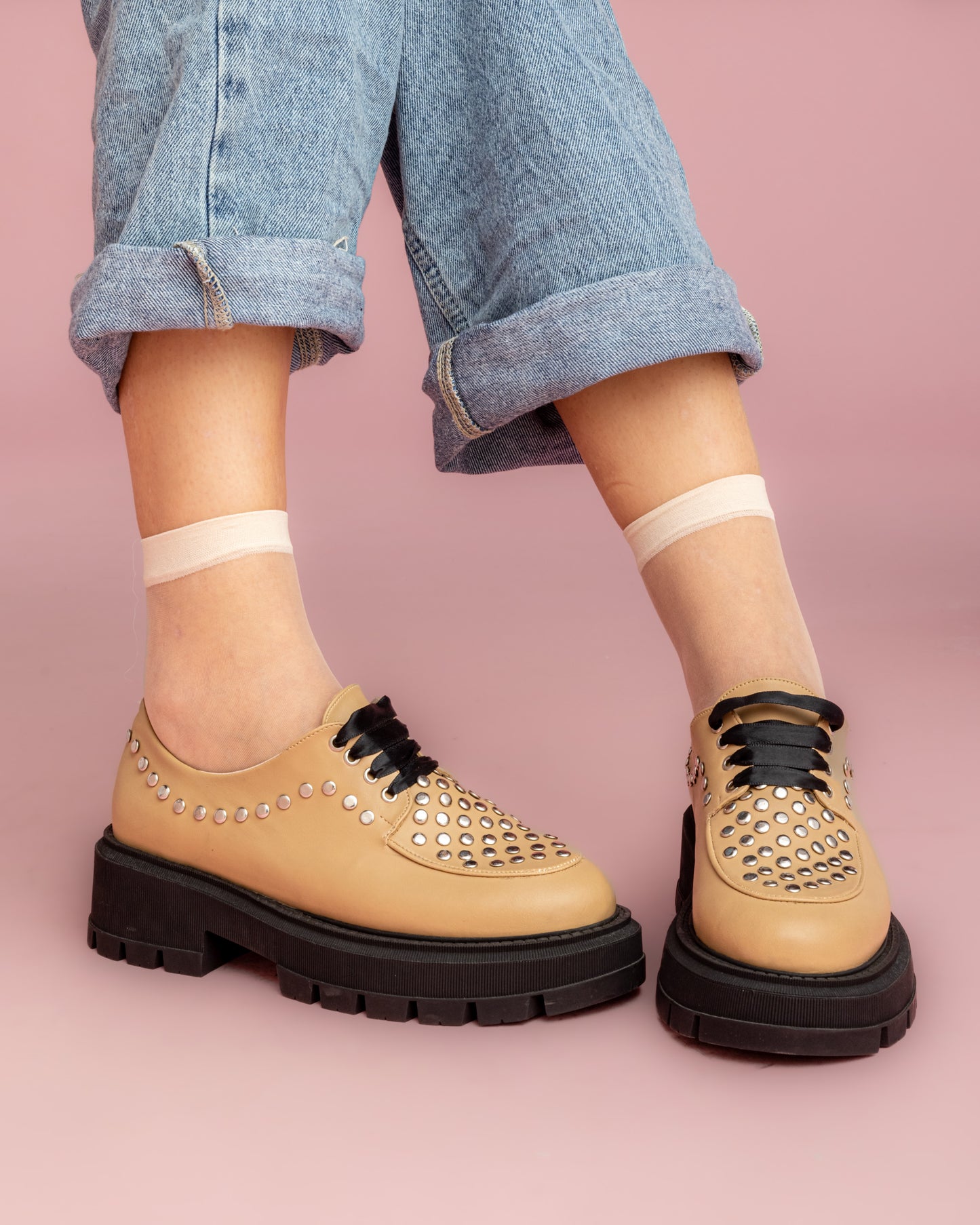 Studded Loafers - Beige