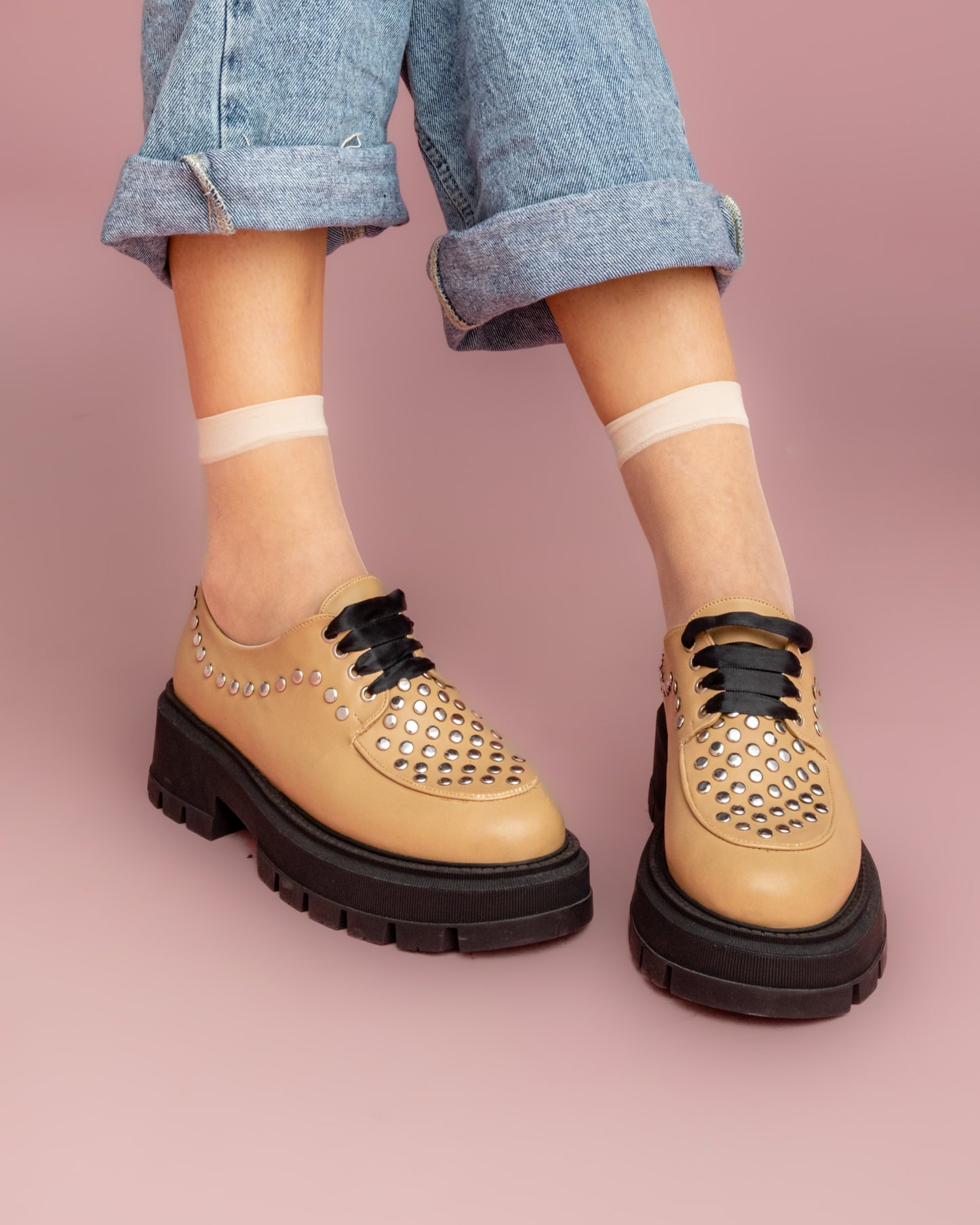 Studded Loafers - Beige