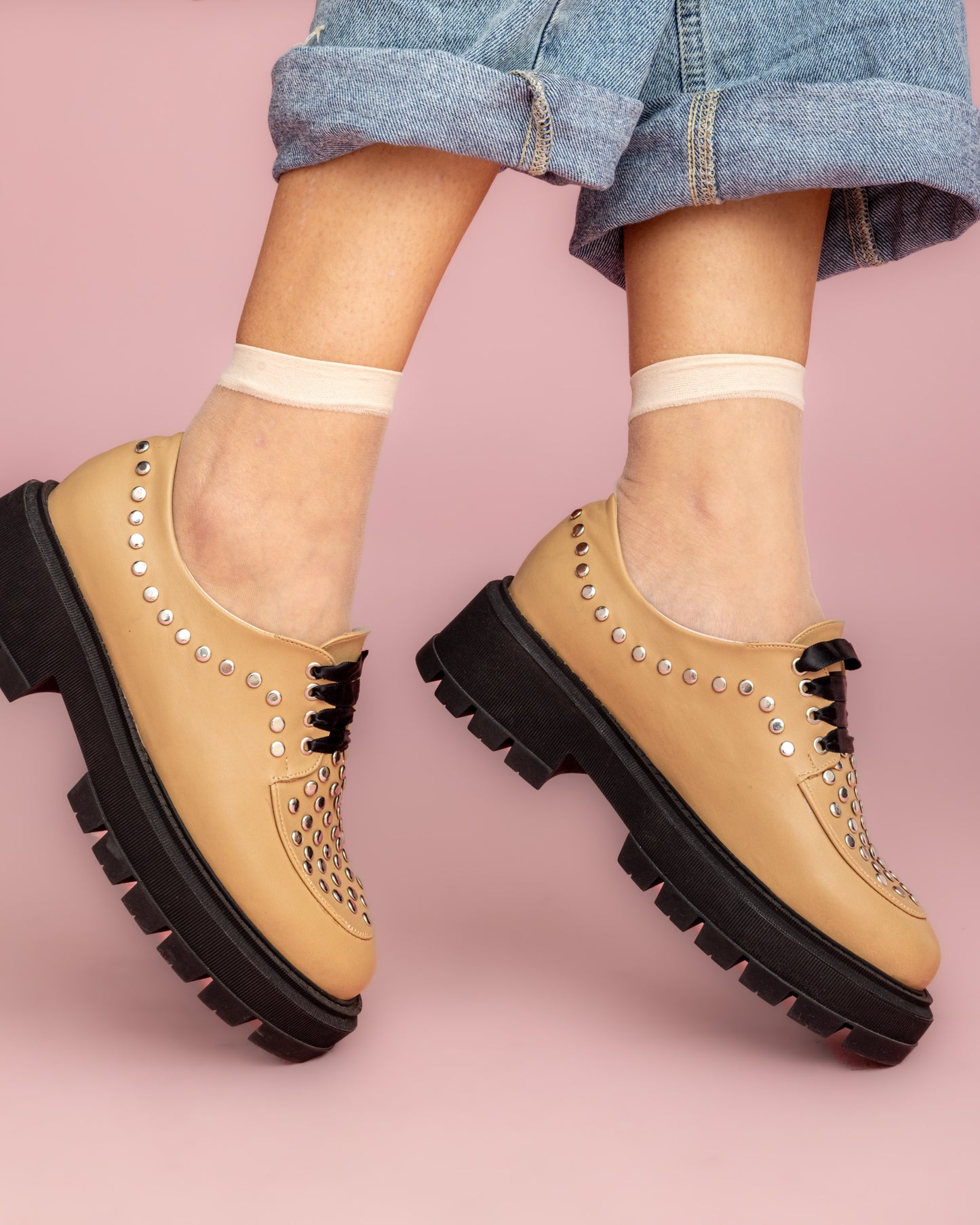 Studded Loafers - Beige