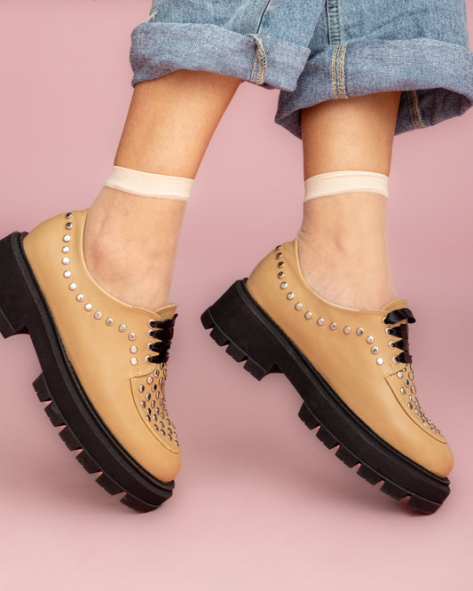 Studded Loafers - Beige