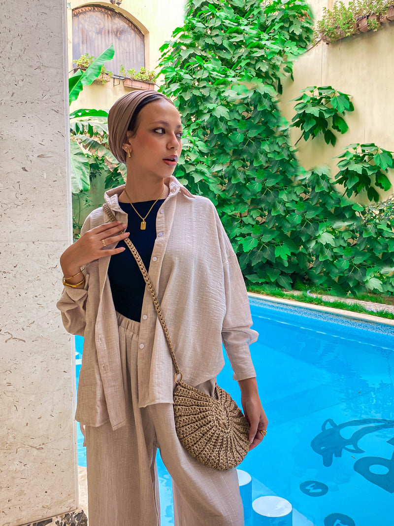 Handmade Round Shell Bag-mocca