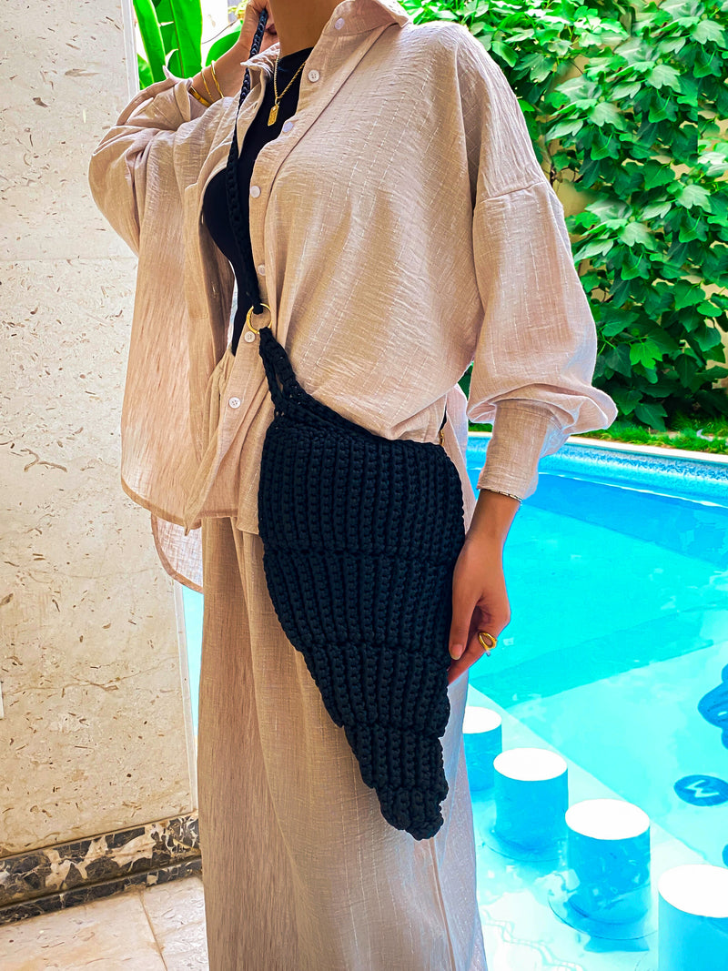 Handmade Long Shell Bag - Black
