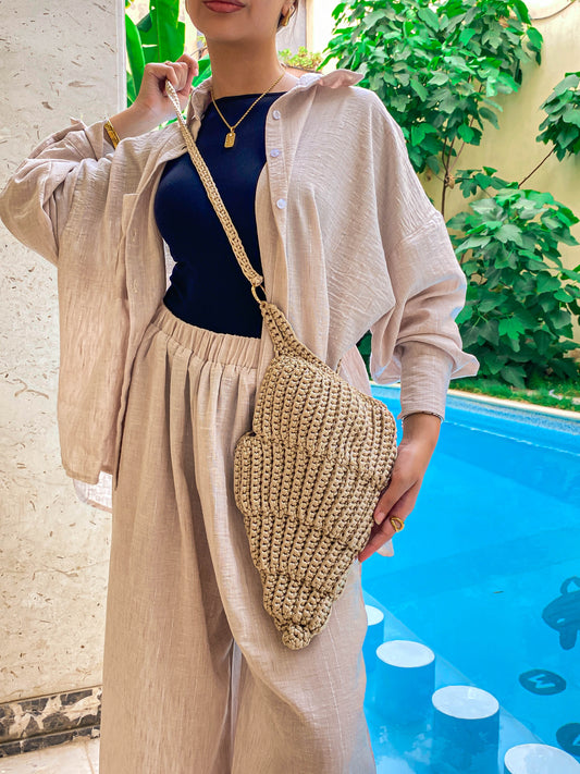 Handmade Long Shel Bag-Beige