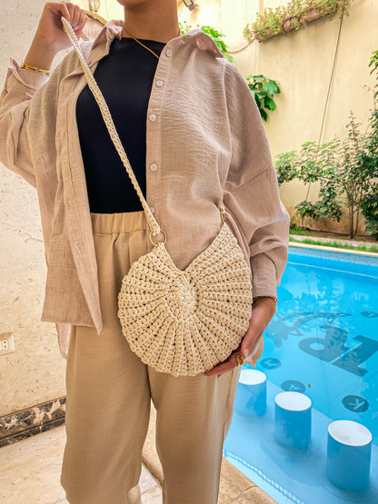 Handmade Round Shell Bag-Beige
