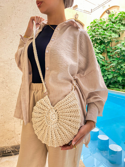 Handmade Round Shell Bag-Beige