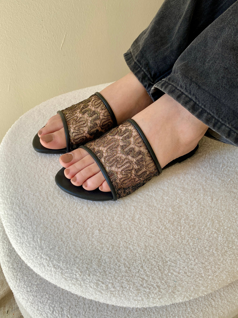 Alora Dentelle Slippers - Black