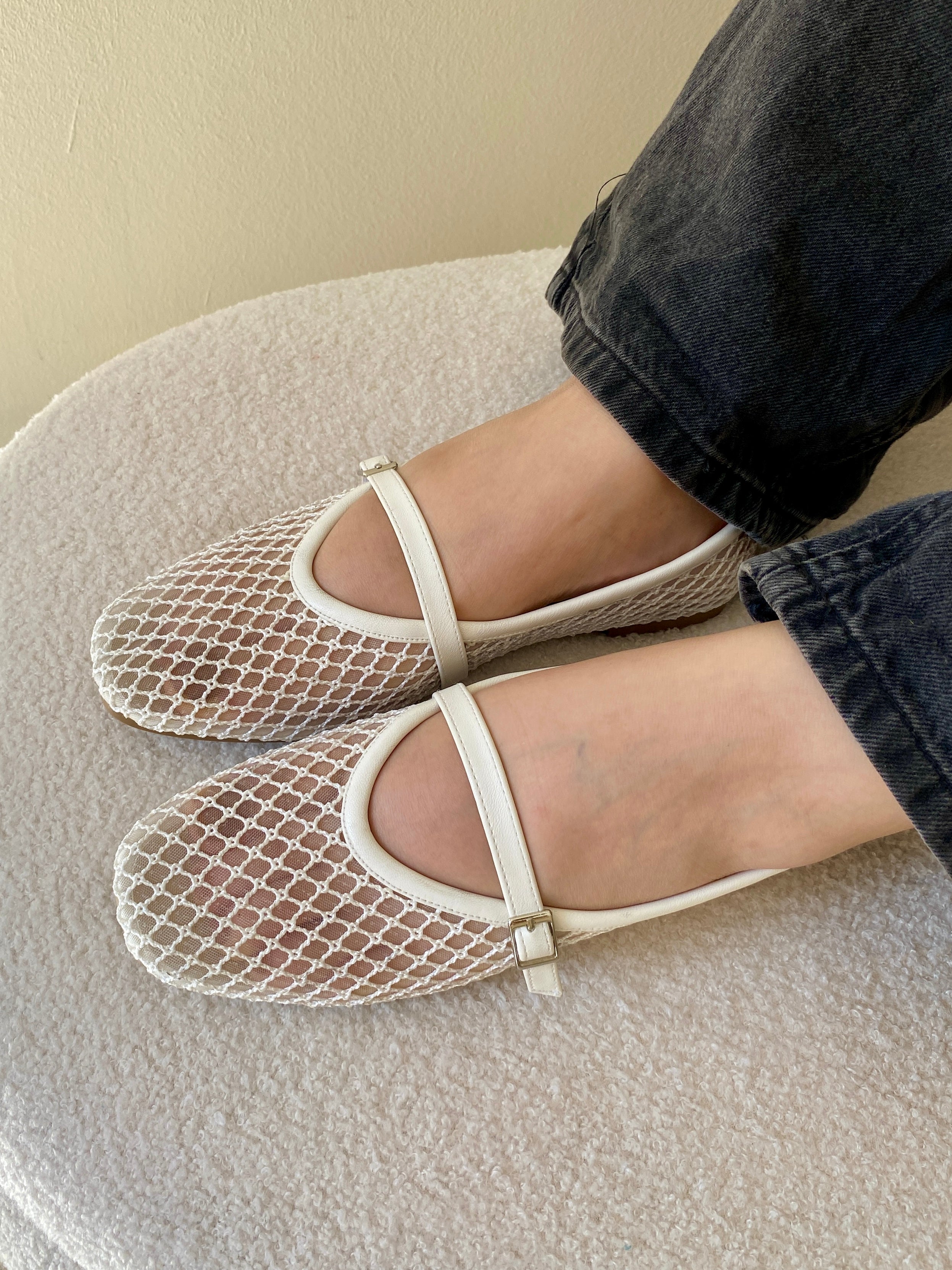 Summer Net Ballerinas - White