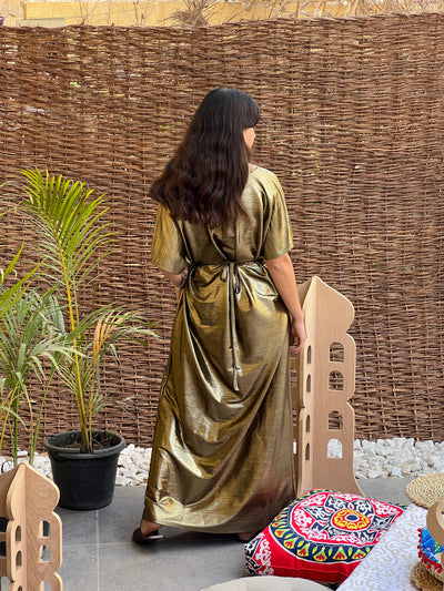 Cinched Waist Dress - Gold