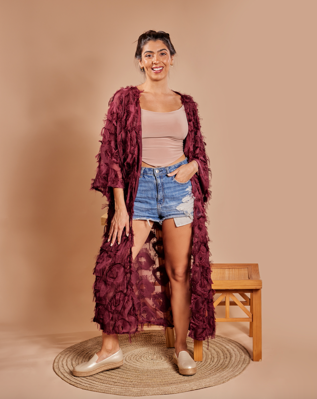 Stars & Hearts Kimono - Burgundy