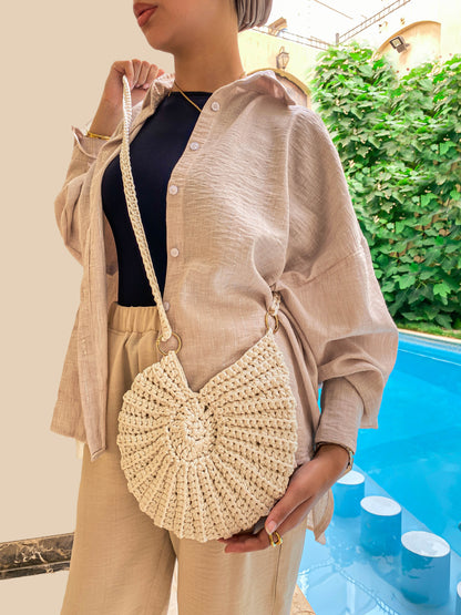Handmade Round Shell Bag-Beige