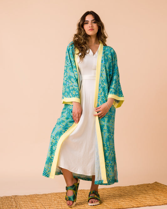 That Coral Life Kimono with Yellow