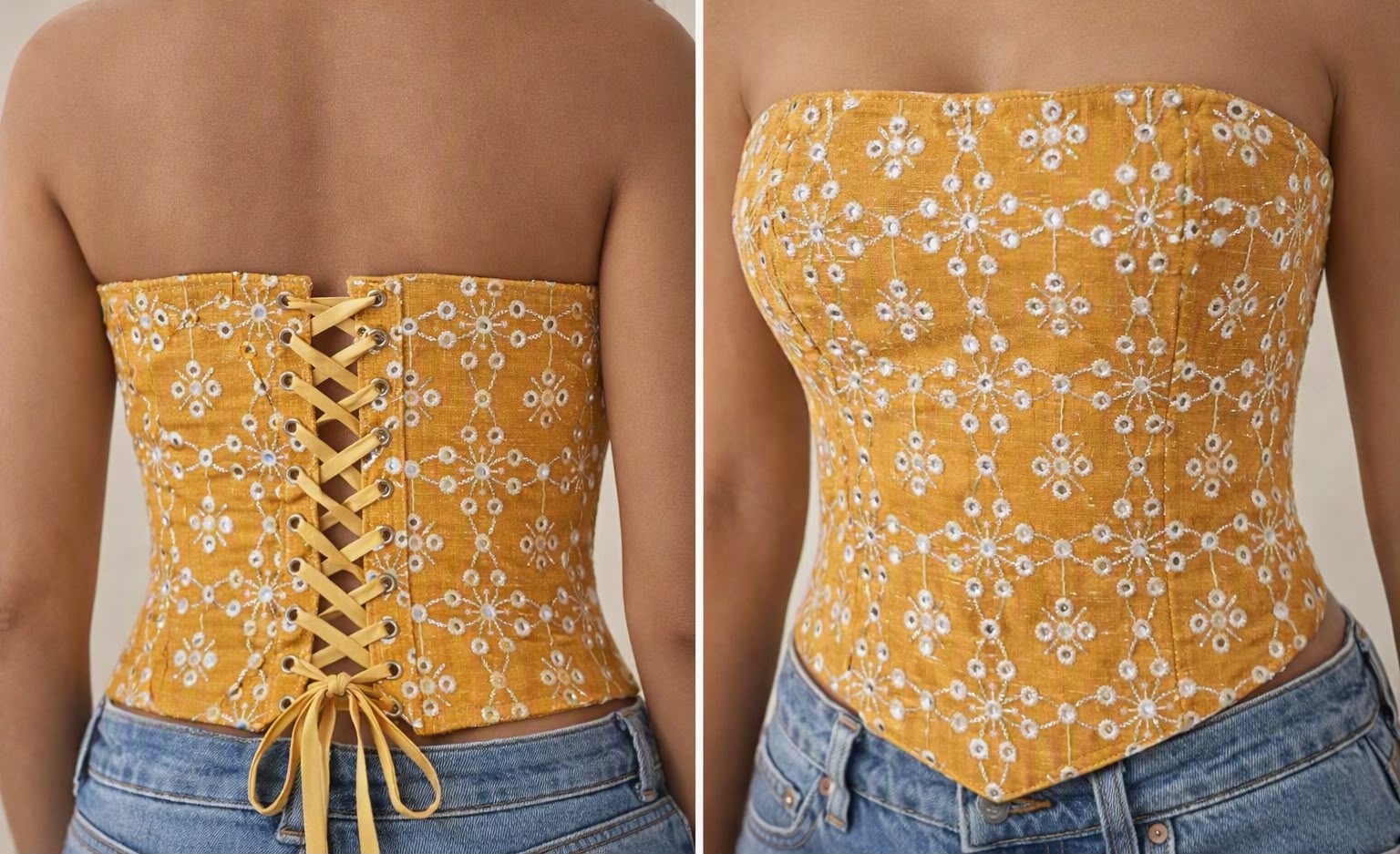 Starry Night Corset-mustard yellow