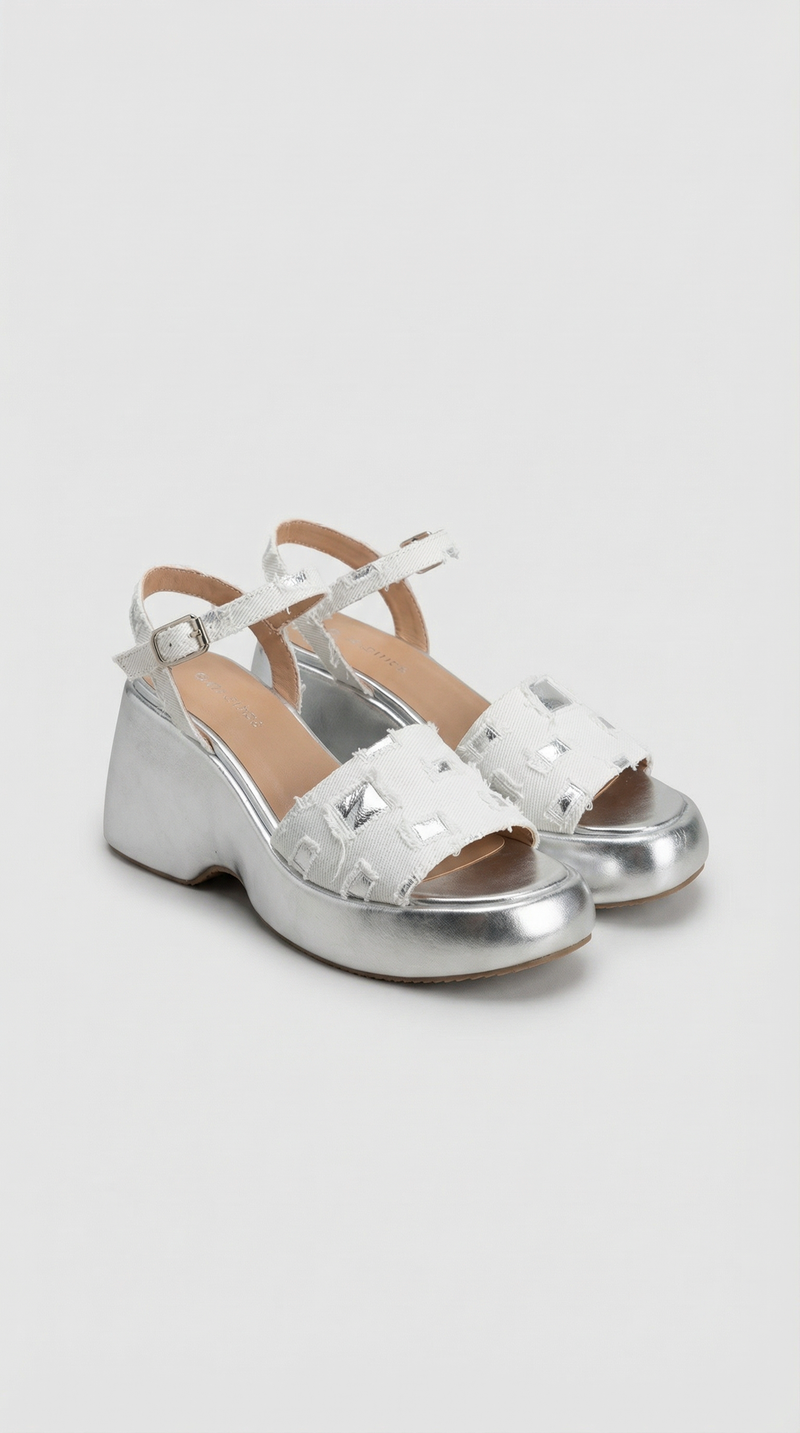 Kimi Platform Sandals - White x Silver