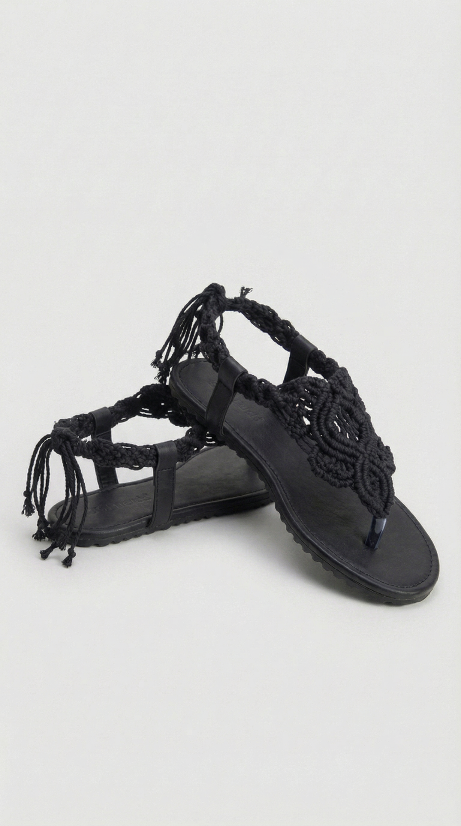 Handmade Cotton Macrame Flower Slipper - Black