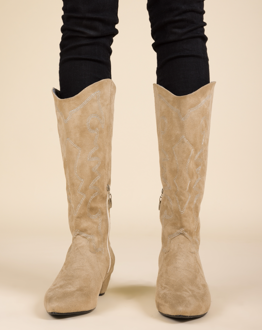 Detalles Suede Cowgirl Boots - BEIGE