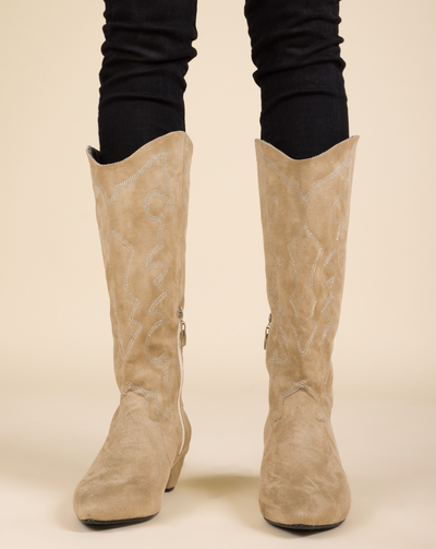 Detalles Suede Cowgirl Boots - BEIGE