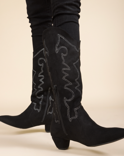 Detalles Suede Cowgirl Boots - BLACK