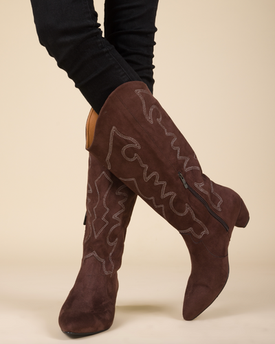 Detalles Suede Cowgirl Boots - BROWN
