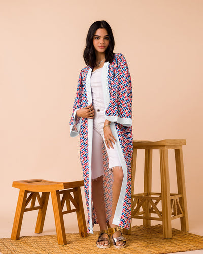 All Day Kimono - Unravelling Squares in Blue Palette